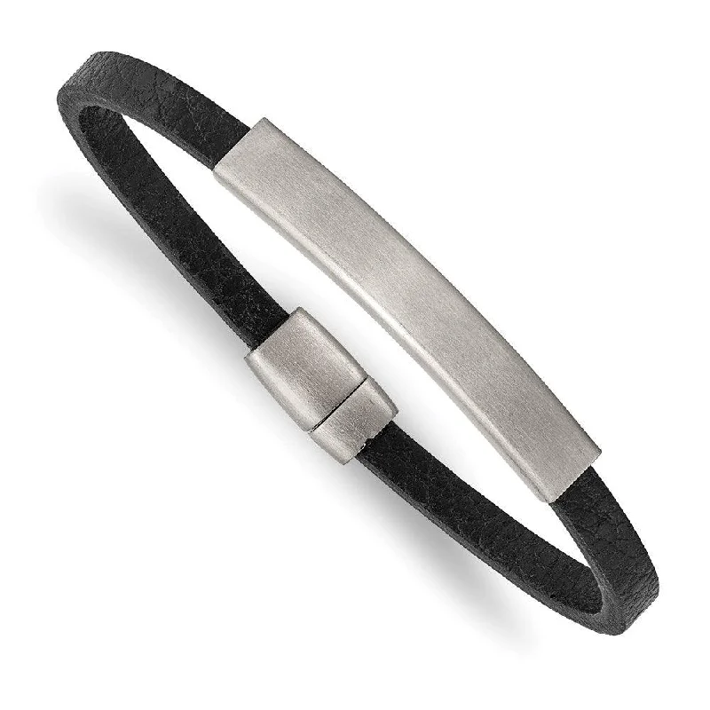 Ladies bracelets infinity glow -Stainless Steel Brushed Textured Black PU Leather 8.25in ID Bracelet