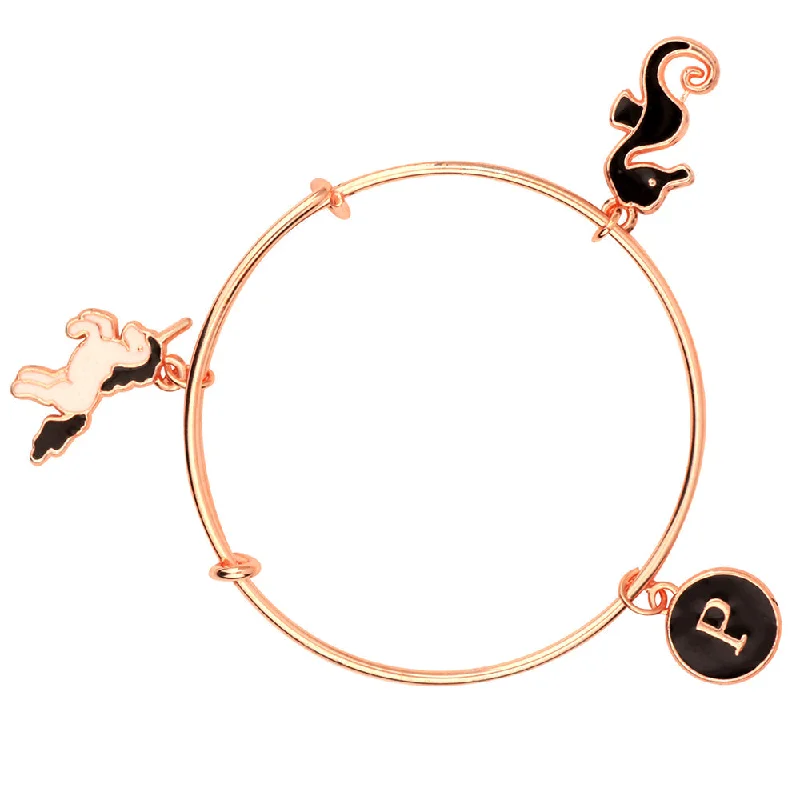 Ladies bracelets sister charm -Mahi P Letter & Sea Horse, Unicorn Shaped Rose Gold Plated Charm Bracelet for Girls (BRK1100834Z)