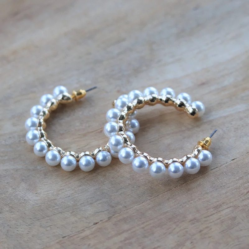 ladies earrings magnetic-Earrings - Pearl Hoops