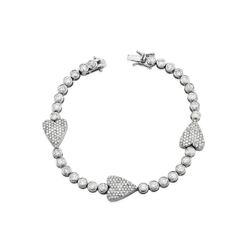 Ladies bracelets black white -Bezeled Diamond Heart Tennis Bracelet  B0003053