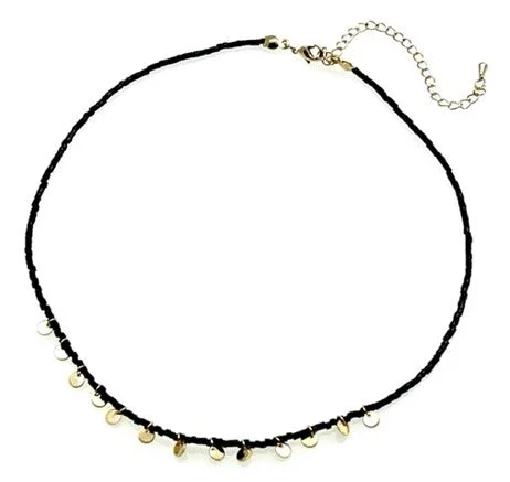 Ladies necklaces conflict free -Beaded Necklace with Gold Sequins - Black beads