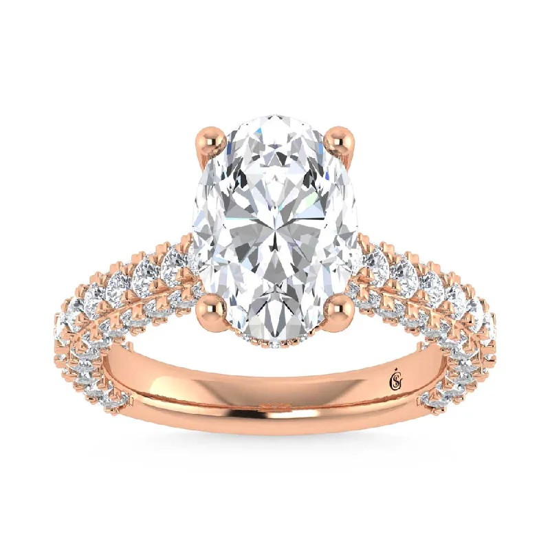 ladies engagement rings gemstone-14K Rose Gold Lab Grown Diamond 4 1/5 Ct.Tw. Oval Shape Engagement Ring