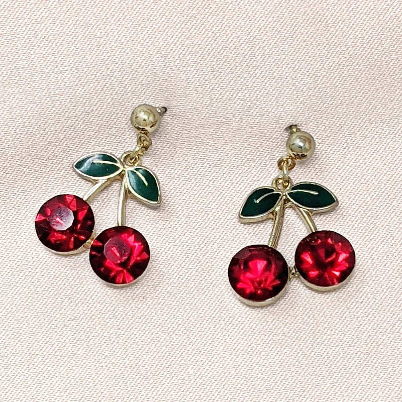 ladies earrings stud-Cherry Earrings: Red Crystal Cherry Style Earrings