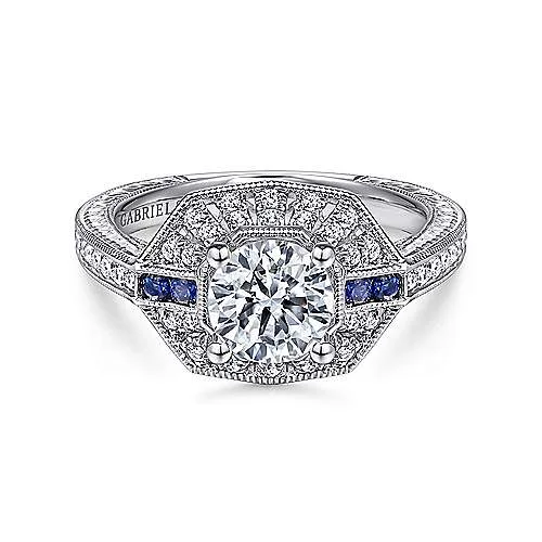 ladies engagement rings peace-Harbour - 14K White Gold Round Sapphire and Diamond Engagement Ring