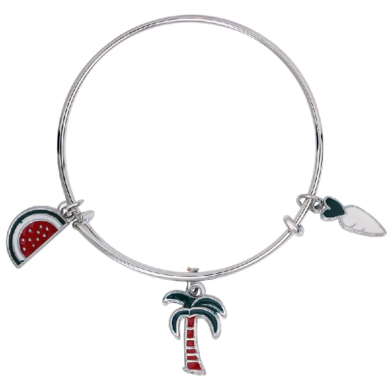 Ladies bracelets maori shine -Mahi Coconut Tree, Raddish & Watermelon Shaped Enamel Work Charm Bracelet with Rhodium Plated for Kids (BRK1100877R)