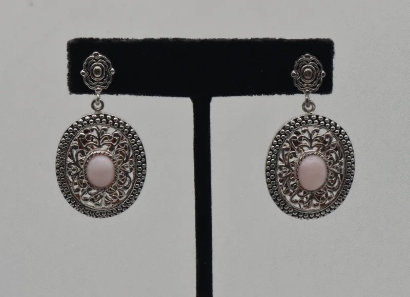 ladies earrings retro design-Vintage Pink Opal and Sterling Silver Dangle Earrings