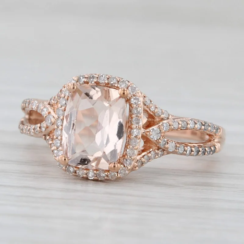 ladies engagement rings fashion-1.22ctw Morganite Diamond Halo Ring 10k Rose Gold Size 6 Engagement