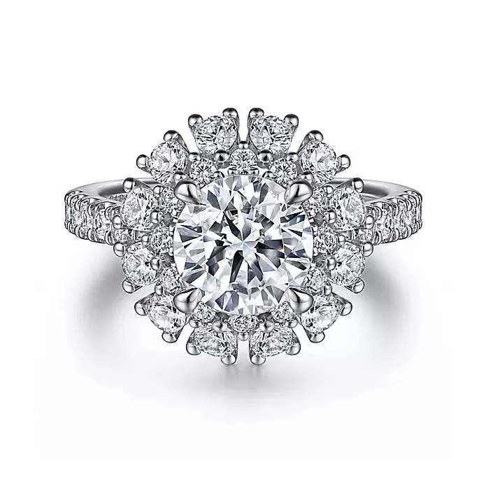 ladies engagement rings high-end-Adelyn - 14K White Gold Round Halo Diamond Engagement Ring