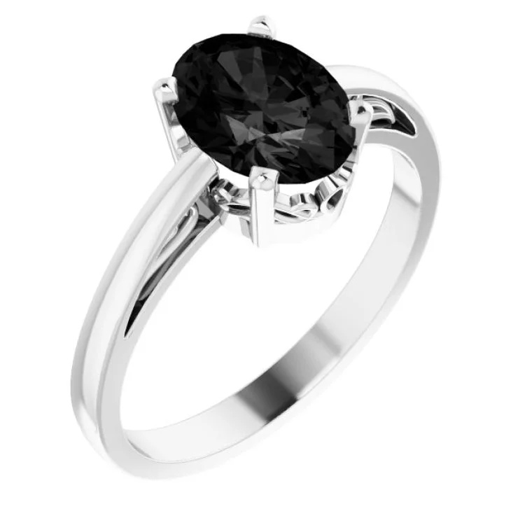 ladies rings maintenance-14K White Natural Onyx Solitaire Ring