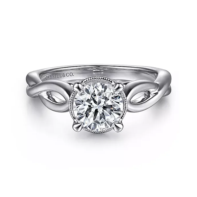 ladies engagement rings sentimental-Emiliana - 14K White Gold Split Shank Round Diamond Engagement Ring