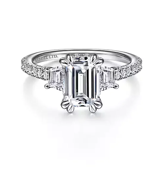 ladies engagement rings timeless-Willow - 18K White Gold Emerald Cut Three Stone Diamond Engagement Ring