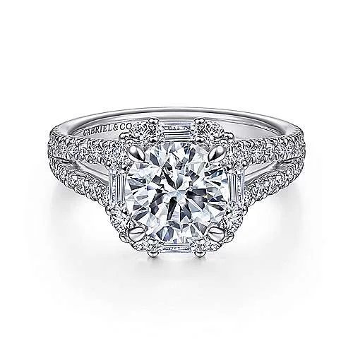 ladies engagement rings limited edition-Rainier - 14K White Gold Cushion Halo Round Diamond Engagement Ring