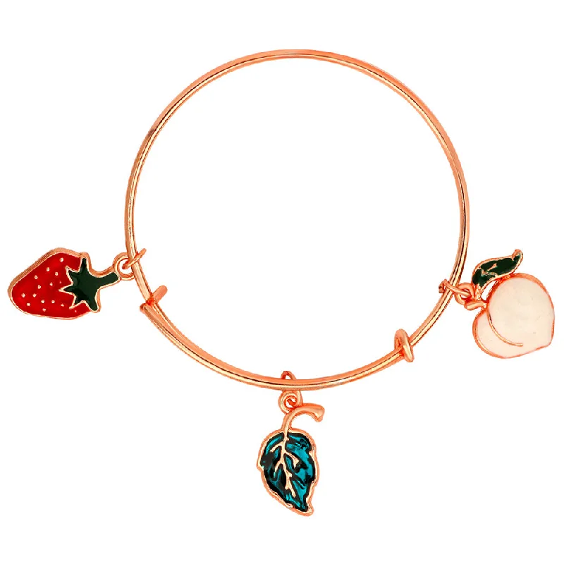 Ladies bracelets cluster charm -Mahi Leaf & Strawberry Shaped Rose Gold Plated Enamel Work Charm Bracelet for Kids (BRK1100869Z)