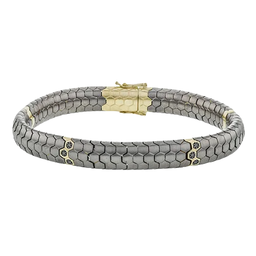 Ladies bracelets hawaiian glow -Men's Titanium Bracelet In 14k Gold With Black Diamonds BT1007