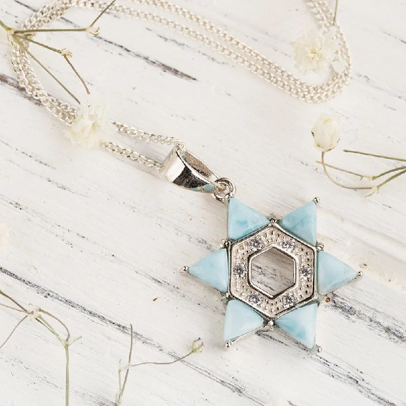 Ladies necklaces leaf pendant -Star-Shaped Larimar Stone Necklace