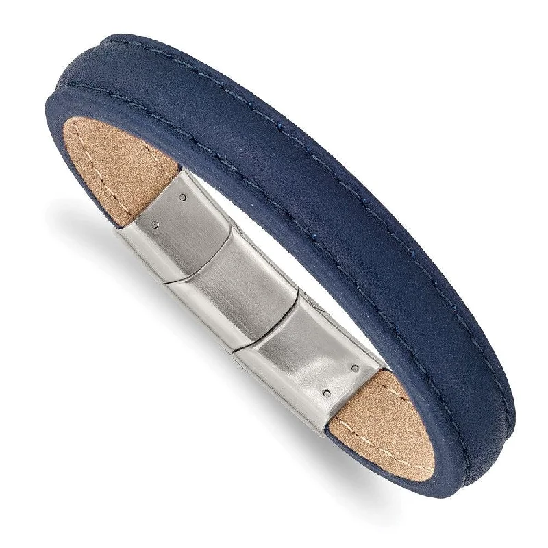 Ladies bracelets blue shine -Stainless Steel Polished Blue Leather w/.5in ext 7.75in  Bracelet