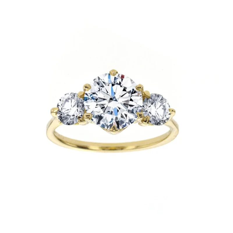 ladies engagement rings spring-14K Yellow Gold 1.72 CT CT Round and 0.83 CT Diamond Three Stone Engagement Ring