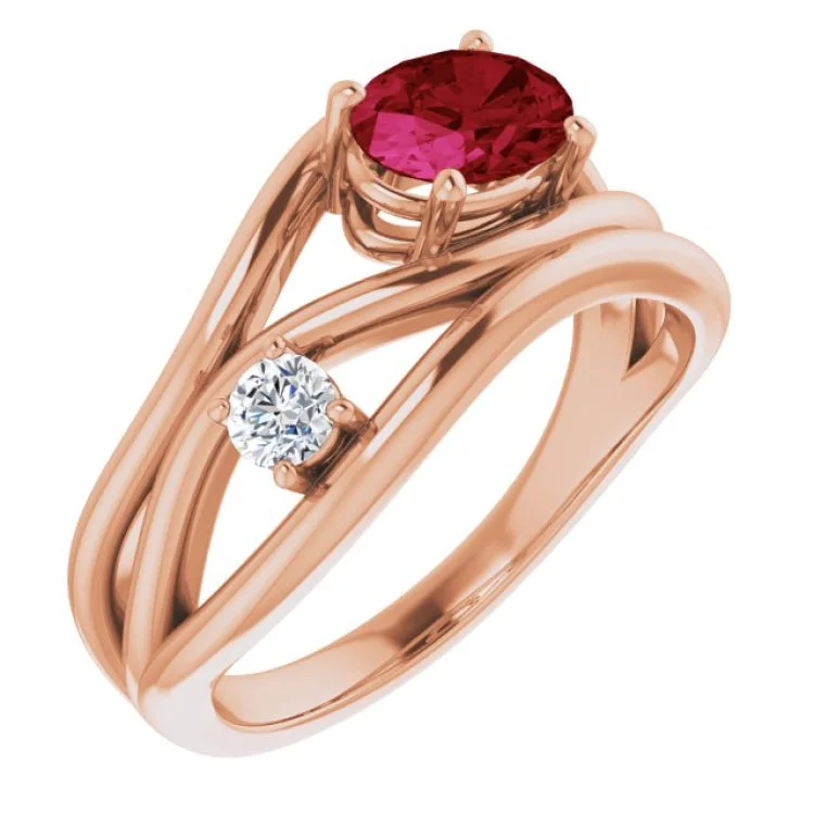 ladies rings eye catching-14K Rose Lab-Grown Ruby & 1/10 CTW Natural Diamond Ring