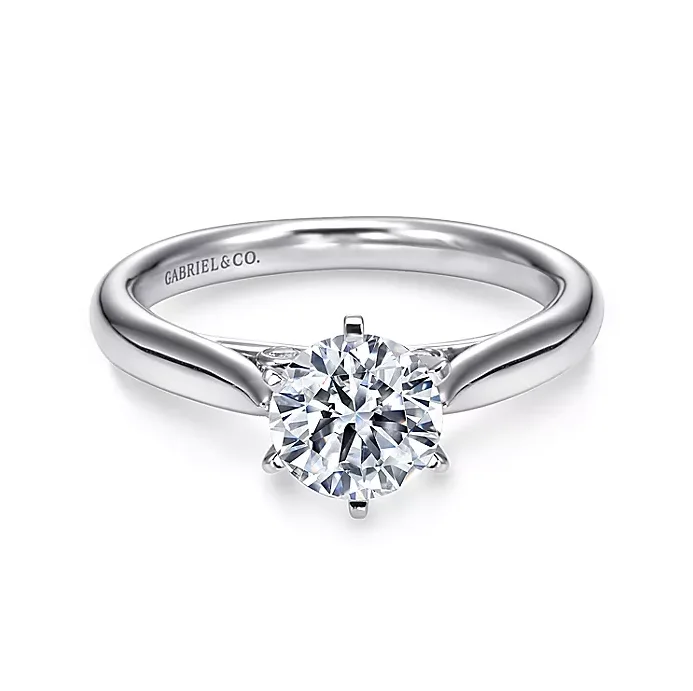 ladies engagement rings wave-Cassie - 14K White Gold Round Diamond Engagement Ring