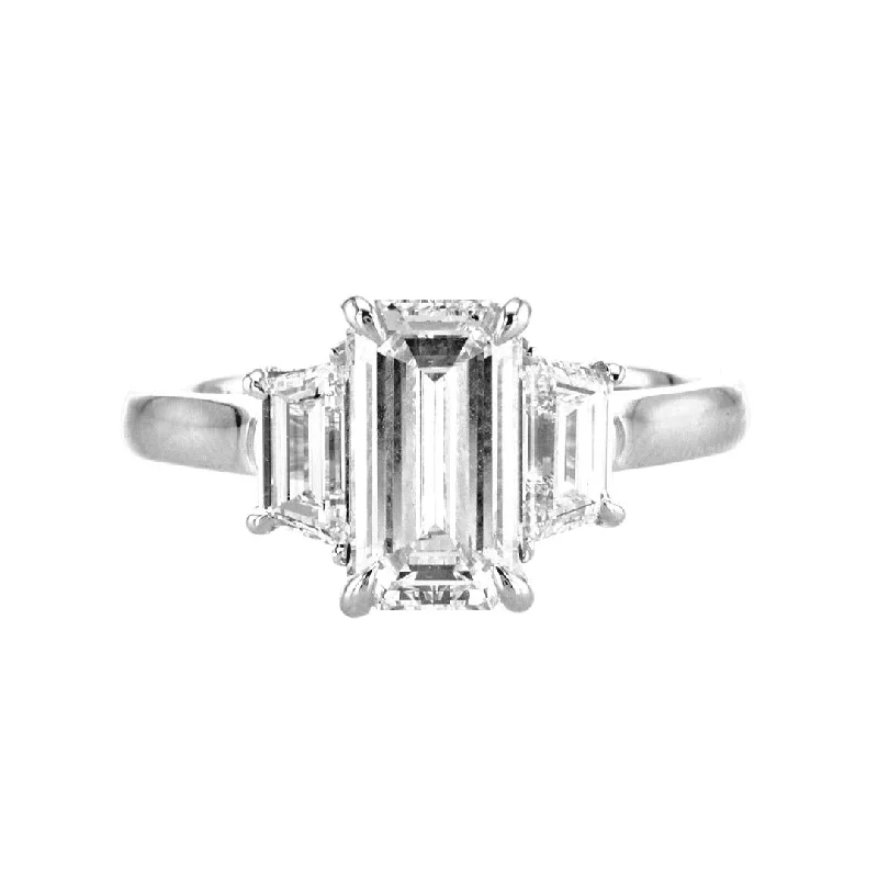 ladies engagement rings heart shaped-1.80 CT Emerald Cut and 0.82 CT Trapezoid Diamond Three Stone Platinum Engagement Ring