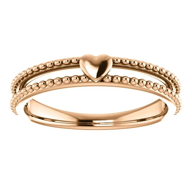 ladies rings free shipping-14KT Gold Stackable Milgrain Heart Ring