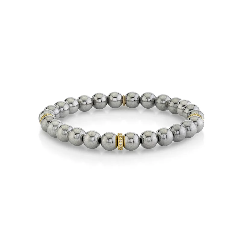 Ladies bracelets champagne charm -Silver Bali Bead Bracelet with 14k Diamond Rondelles BG000269