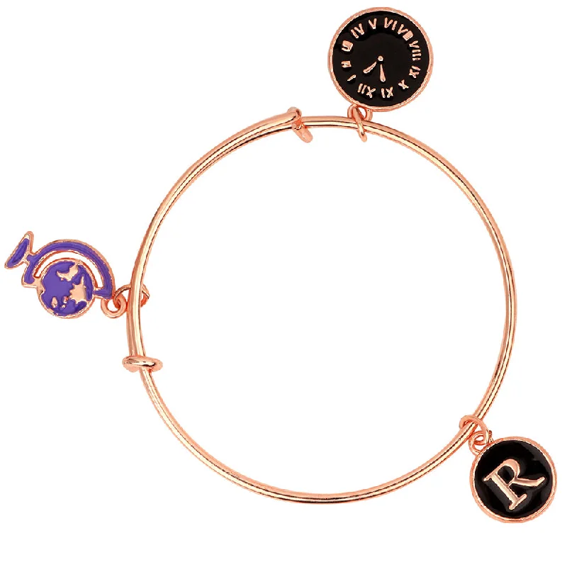 Ladies bracelets sun glow -Mahi R Letter and & Watch Shaped Rose Gold Plated Enamel Work Charms Kids Bracelets for Kids (BRK1100826Z)