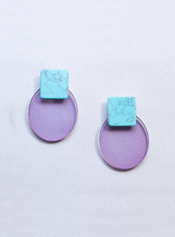 ladies earrings pink-Resin Oval and Square Earrings