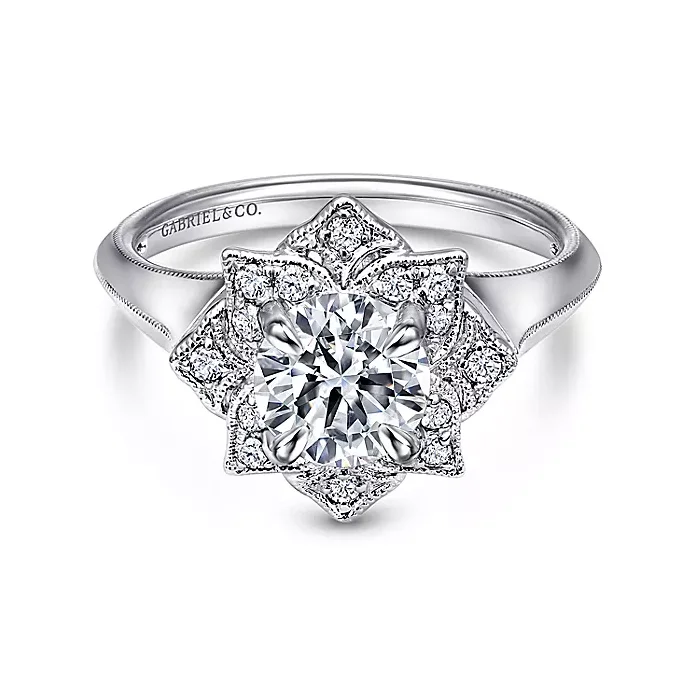 ladies engagement rings exclusive-Arlette - Unique 14K White Gold Diamond Halo Engagement Ring