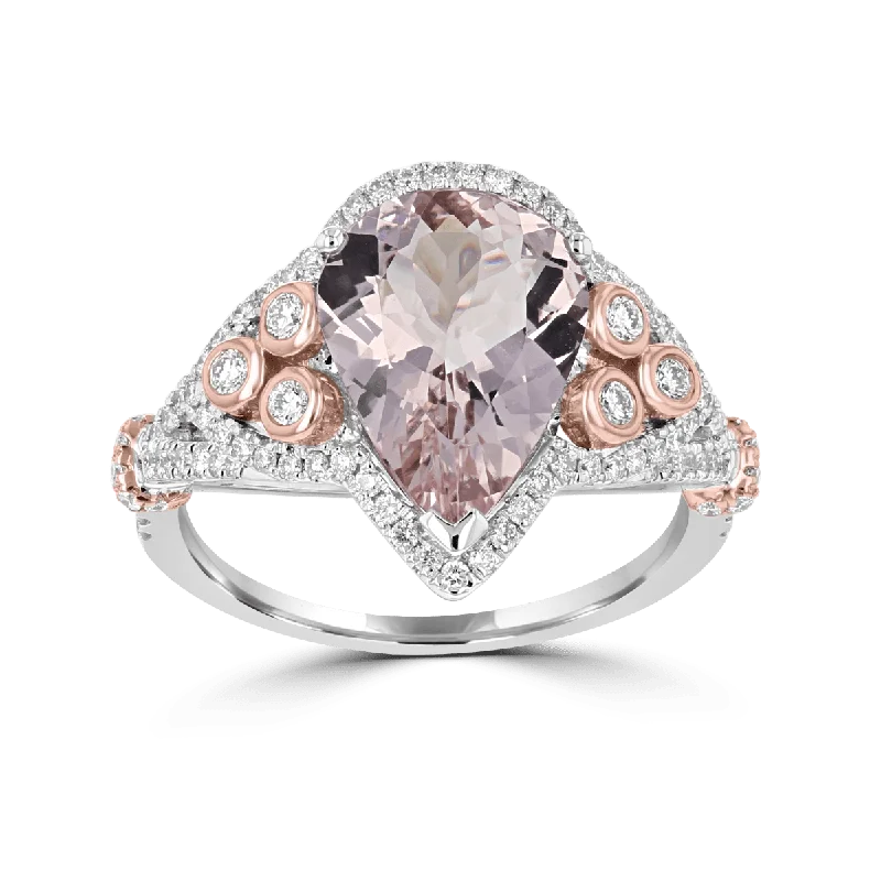 ladies rings organizer-JULEVE 18KT 3.42 CARAT MORGANITE & 0.47 CARAT DIAMOND HALO RING