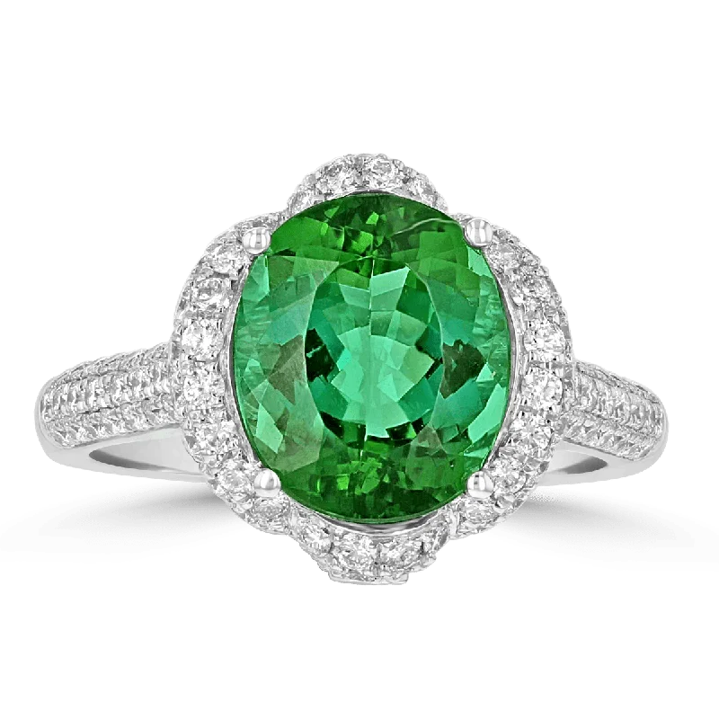 ladies rings packaging-JULEVE 18KT WHITE GOLD 3.56 CT TOURMALINE & 0.85 CTW DIAMOND HALO RING