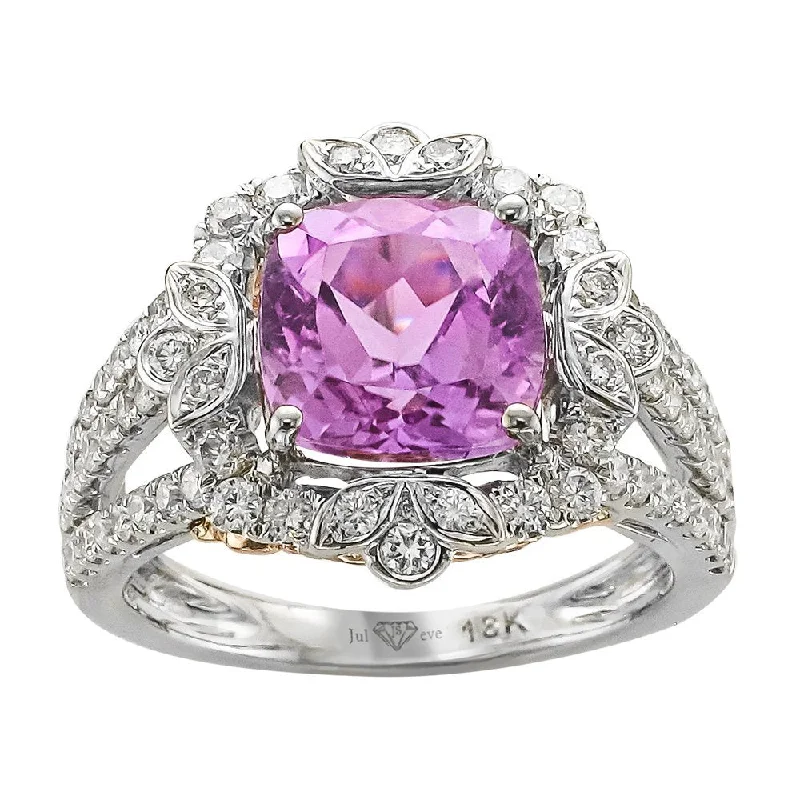 ladies rings social media-Juleve 18KT Two-Tone Gold 3.64 CT Cushion Kunzite & .98 CTW Diamond Ring