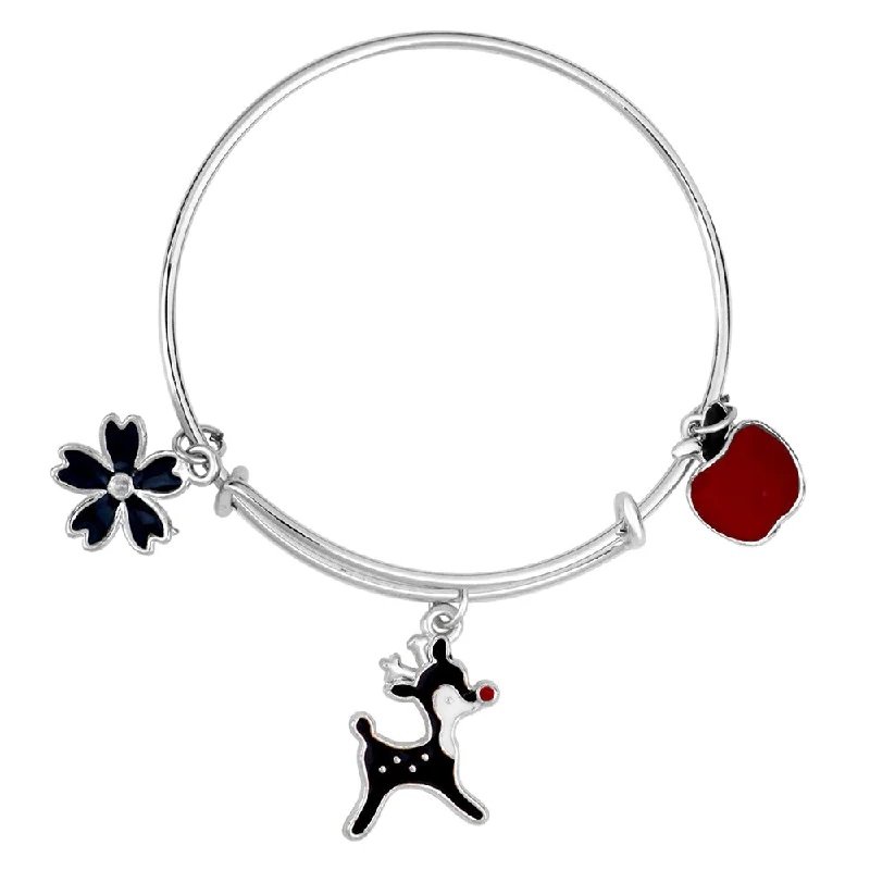 Ladies bracelets pineapple charm -Mahi Rhodium Plated Dog Floral & Apple Shaped Enamel Work Charms Kids Bracelets for Girls (BRK1100996R)