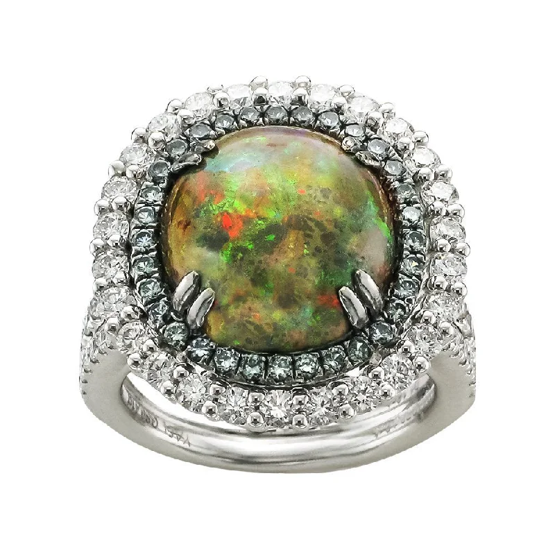 ladies rings shimmering-JULEVE 18KT TWO TONE CHOCOLATE OPAL WITH DIAMONDS & GARNET RING