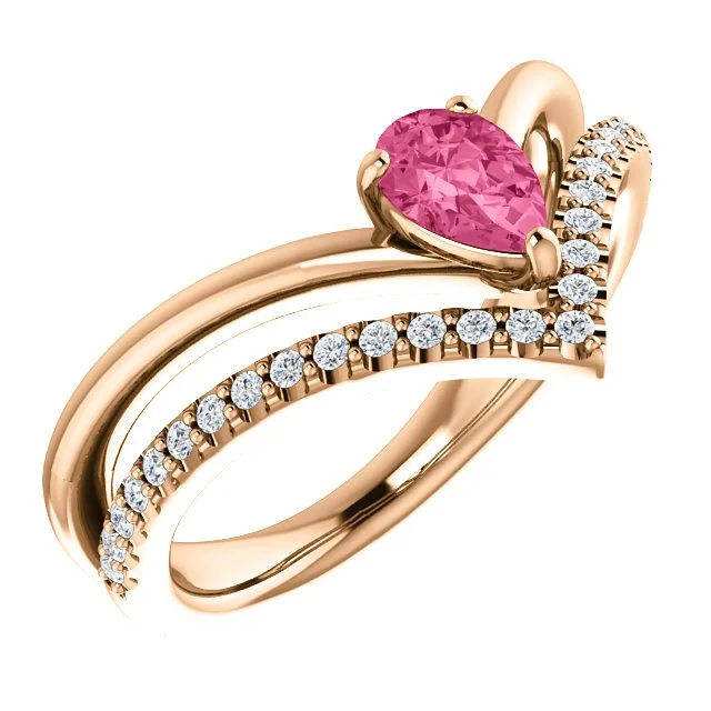 ladies rings durable material-14KT GOLD 1/2 CTW PINK TOURMALINE & 1/6 CTW DIAMOND RING