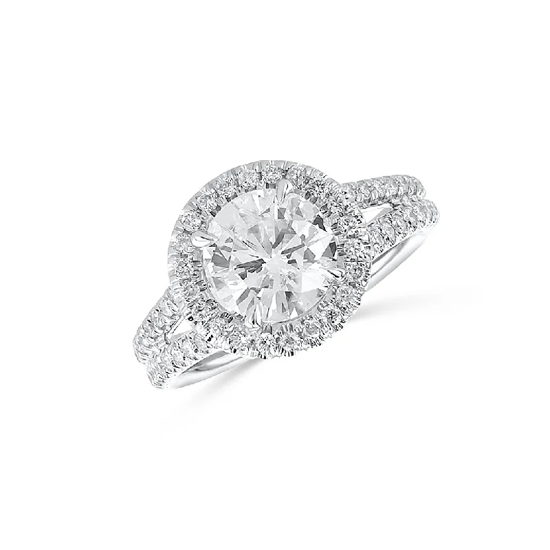 ladies engagement rings bridesmaid-1.54 CT Round Diamond and 0.50 Cttw Halo Split-Shank 18K White Gold Engagement Ring