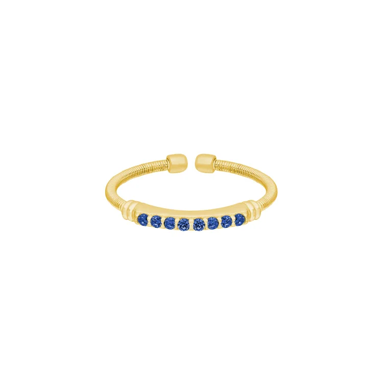 ladies rings promise-Gold Finish Sterling Silver Cable Cuff Ring with Simulated Blue Sapphire Birth Gems - September