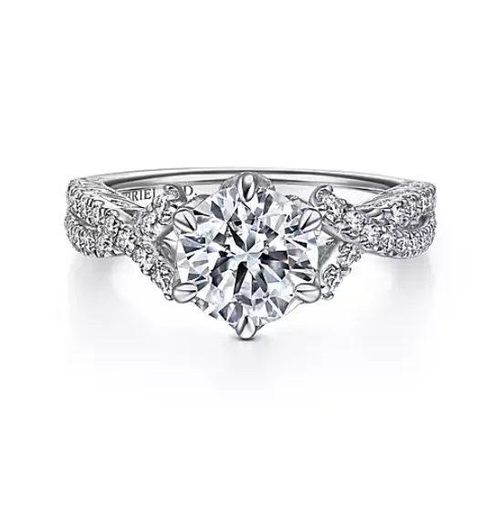 ladies engagement rings wide-Cornetto - Vintage Inspired 18K White Gold Twisted Round Diamond Engagement Ring