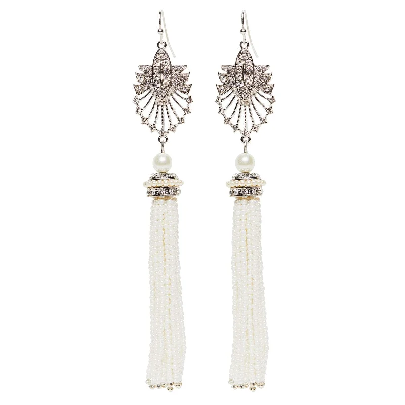 ladies earrings investment-Long Tassel Earrings: Flapper Style 1920s Tassel Drop Earrings