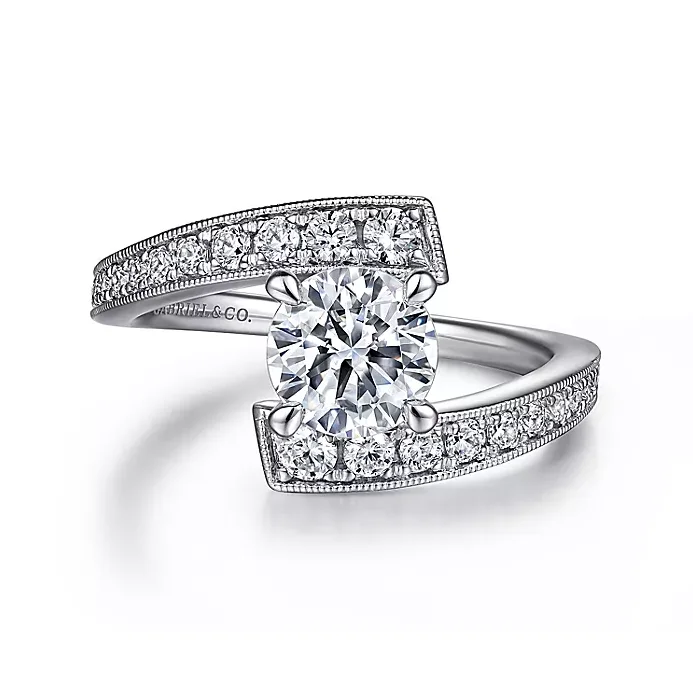 ladies engagement rings 1920s-Iris - 14K White Gold Bypass Round Diamond Engagement Ring