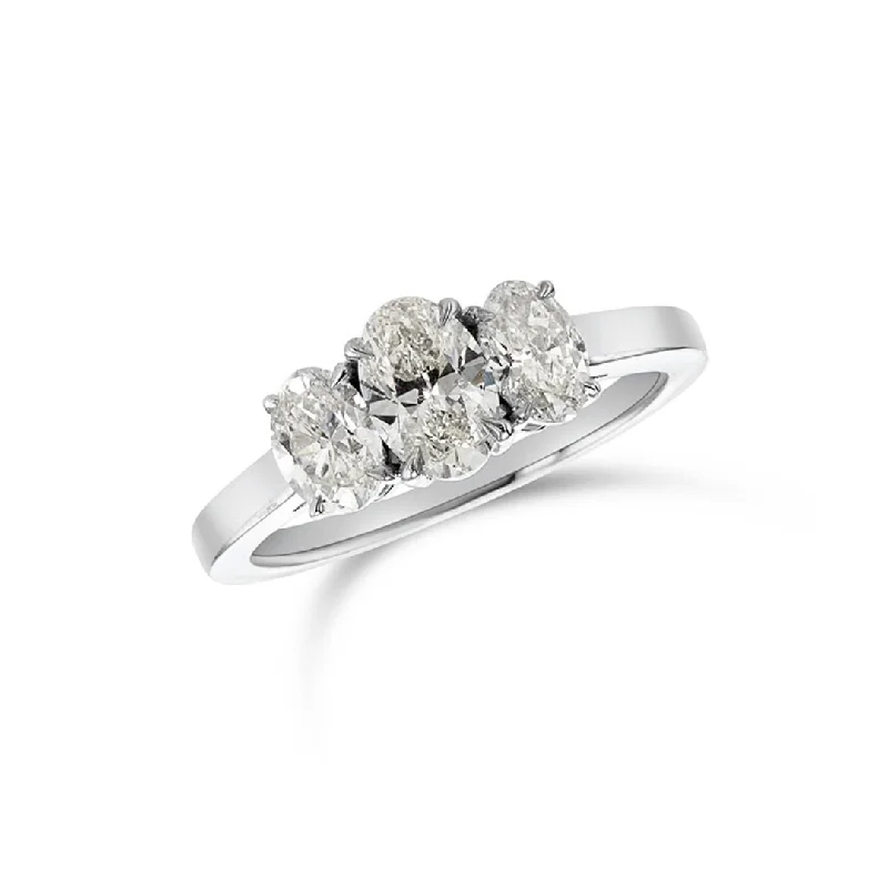 ladies engagement rings estate-0.64 CT Oval Diamond and 0.70 Cttw Three Stone 14K White Gold Engagement Ring