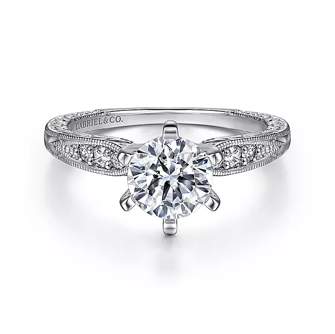 ladies engagement rings keepsake-Kate - 14K White Gold Round Diamond Engagement Ring