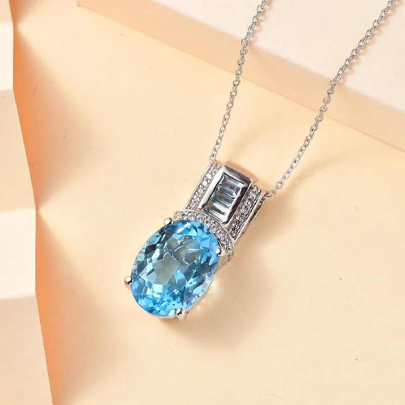 Ladies necklaces platinum shine -Sky Blue Topaz and Zircon Necklace