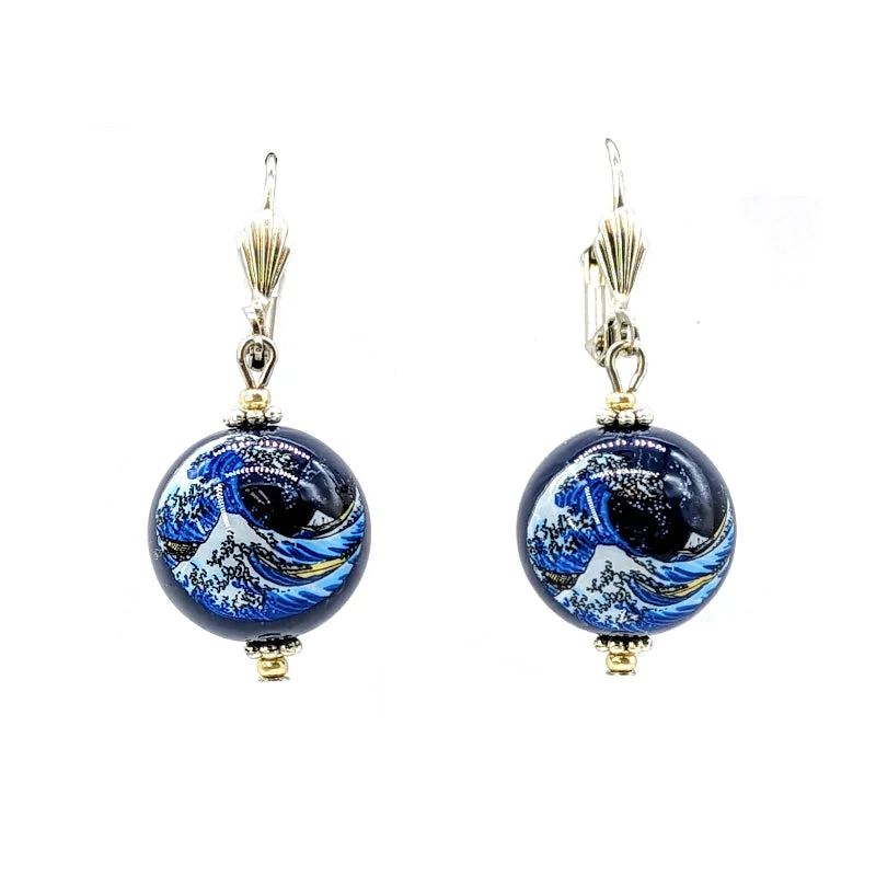 ladies earrings winter-Hokusai 'Great Wave' Tensha Earrings