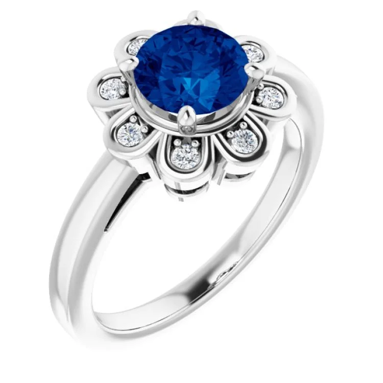 ladies rings fusion-14K White Lab-Grown Blue Sapphire & 1/8 CTW Natural Diamond Ring