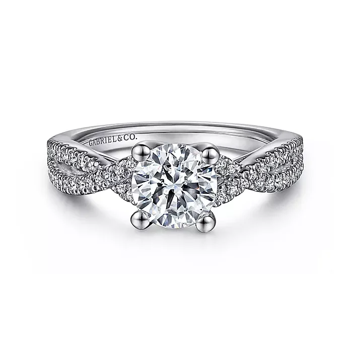 ladies engagement rings white-Gina - 14K White Gold Round Twisted Diamond Engagement Ring