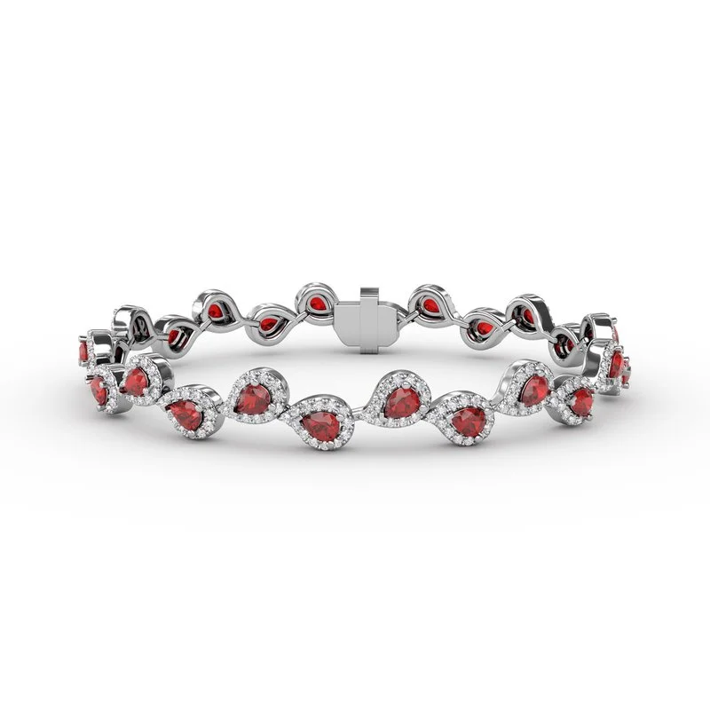 Ladies bracelets online charm -Decorated Ruby and Diamond Bracelet B1601R