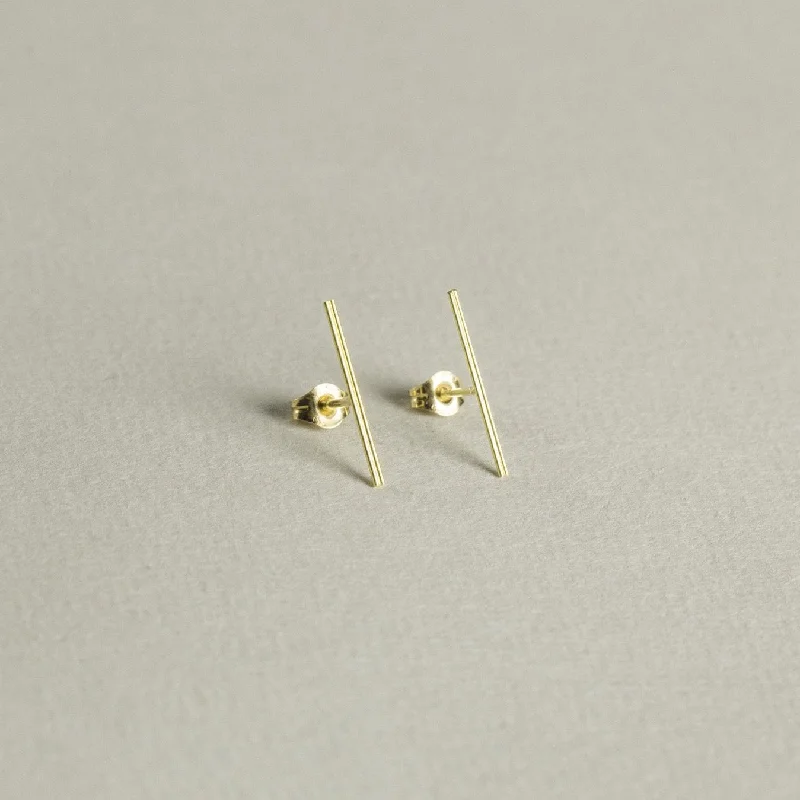 ladies earrings abstract-18ct Gold Double Line Stud Earrings