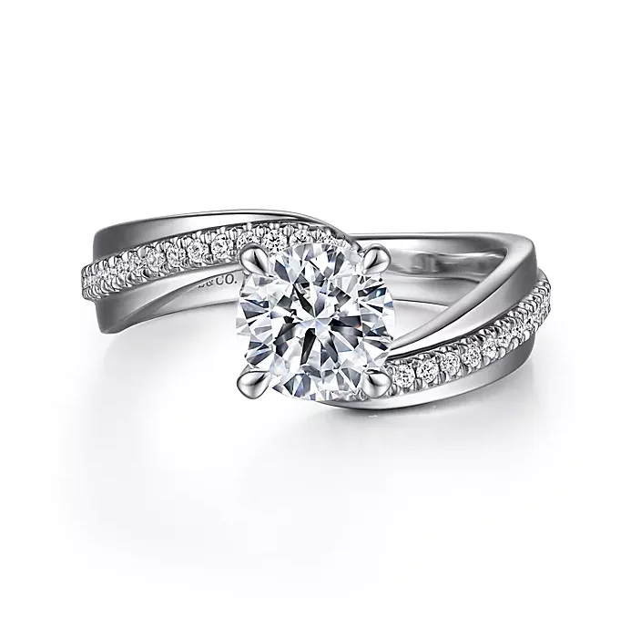 ladies engagement rings spiritual-Furay - 14K White Gold Bypass Round Diamond Engagement Ring