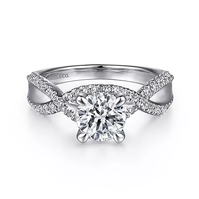 ladies engagement rings meaningful-Agata - 14K White Gold Twisted Round Diamond Engagement Ring